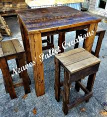 Recycled Wood Pallet We Have A High Pub Table With Stools The Table Is 36 X 36 X 43 It Has Been Stained And Has 3 Coats Pub Table Sets