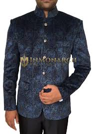 Mens Navy Blue 2 Pc Printed Jodhpuri Suit Fantastic 5 Button Suits Indian Groom Wear Mens Navy