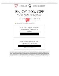 20 Off Coupon Code For Guess Factory Accessories G By Marciano In Store Online Clothing Coupons Coupons Coding