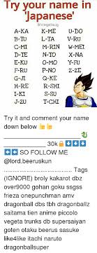 A new story begins with watch dragon ball z series fact that a mysterious space warrior named raditz's elder brother arrives on earth from another. Try Your Name In Japanese Vegeta Ig U Do A Ka K Me B Tu L Ta V Ru M Rin W Met C Mi N To X Na D Te E Ku O Mo Ty Fu P No Z Ze F Ru Q Ke G Ji Re R Shi S Su I Ki J Zu