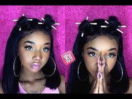 Black China Doll Chop Stick Buns Half Up Half Down Look With A Frontal Ft Samsbeauty Com You Black Hair Curls Chopstick Hair Black Girl Short Hairstyles