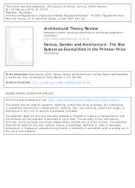 Hilde heynen (born may 26, 1959 in deurne) is professor of architectural theory at the katholieke universiteit leuven. Pdf Heynen H 2012 Genius Gender And Architecture The Star System As Exemplified In The Pritzker Prize Architectural Theory Review 17 2 3 331 345 Hilde Heynen Academia Edu
