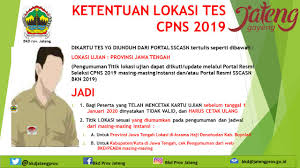 Pemerintah memutuskan menunda jadwal seleksi kompetensi bidang (skb) cpns tahun anggaran 2019. Bkd Prov Jateng Jatenggayeng On Twitter Cetak Kartu Tes Yg Terbaru Lokasi Tes Adalah Provinsi Jawa Tengah Utk Peserta Provjateng Di Asrama Haji Donohudan Utk Kab Kota Di Jateng Cek Pengumuman Di Masing2 Kab Kota