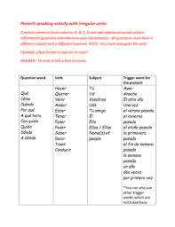 matter of fact spanish irregular preterite verb chart past