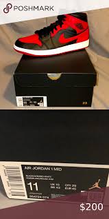 Air Jordan 1 Mid Black Gym Red White Banned In 2020 Jordans For Men Air Jordans Black And Red