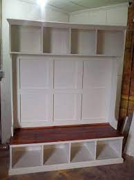 Custom Made Contemporary Hall Tree Bench With Cubbies And Crown Moulding Hall Tree Bench Contemporary Hall Trees Hall Tree
