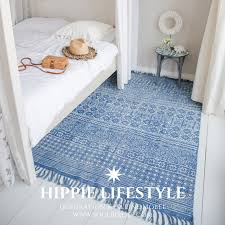 Blauer Teppich Mit Aztekenmuster Block Print Teppich Im Ibiza Look Blaue Teppiche Teppich Ibiza Look