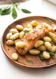 Pan Seared Salmon And Gnocchi With Sage Butter Sauce Recipe Sage Butter Sauce Sage Butter Seared Salmon Recipes