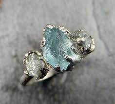 Custom Raw Uncut Aquamarine Diamond White Gold Engagement Ring Wedding Ring One Of A Kind Gemstone Ring Bespoke Three Stone Ring Byangeline White Gold Engagement Rings Diamond Gold Engagement Rings
