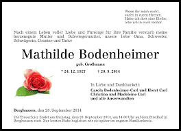 Mechthild grossmann w programie tv. Traueranzeigen Von Mathilde Bodenheimer Rz Trauer De