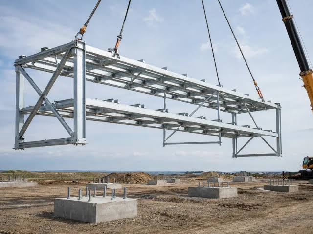 large-scale industrial ammonia plant under construction with scaffolding, pipework and column structures visible against blue sky representing active build phase at chemical complex