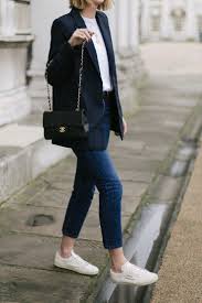 Navy Check Blazer White T Shirt Gold Necklaces Levis 501 Jeans Sneakers Vintage Chanel Bag Weekend Smart Ca Smart Casual Outfit Vintage Chanel Bag Smart Outfit