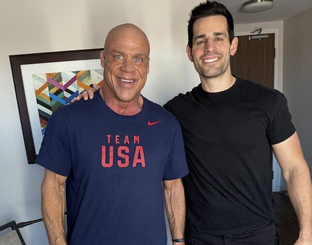 [Image: Recent photo of Kurt Angle in 2025 or 2026 at a public appearance or podcast]