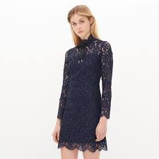 Short Sleeved Sandro Dress Short Dress With A Cinched Waist In Plain Lace High Neckline With Contrasting Ribbon Integrated Plain Sli Fall Party Dress Dresses Fall Dresses