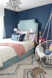 Shared bedroom with blue bedding and curtains. Dark Blue Girls Room Cuckoo4design