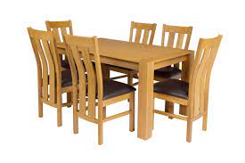 Because so many great times take place in the dining room, it's important to have dining furniture that's stylish but also comfortable and accommodates everyone. Cambridge 140cm Oak Table 6 Churchill Brown Leather Chair Set
