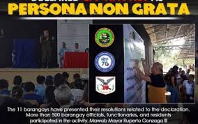 Persona non grata in british english latin (pɜːˈsəʊnə nɒn ˈɡrɑːtə) noun word forms: 3 Davao De Oro Towns Declare Cpp Npa Persona Non Grata Philippine News Agency
