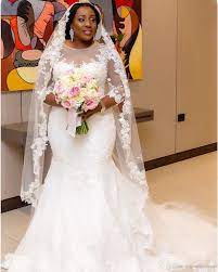 2021 Africa Plus Size Mermaid Wedding Dresses Jewel 3 4 Long Sleeve Sweep Train Illusion Bodice Appliques Beaded Chapel Country Bridal Gowns Vintage Wedding Dre Scoop Wedding Dress Casual Wedding Dress Long