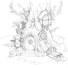 Sprookjesboom Tree House Drawing Fairy Drawings Drawings