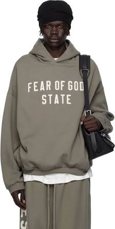 The iconic oversized silhouette and dropped-shoulder cut characteristic of Essentials apparel, AI generated