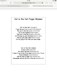 Cat In The Hat Fingerplay Dr Seuss Preschool Dr Seuss Songs Dr Seuss Activities