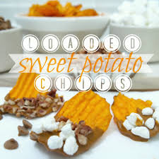 Sweet Potato Chips Dipped In Cinnamon White Chocolate And Topped With Marshmallows And Pecans My F Loaded Sweet Potato Sweet Potato Recipes Sweet Potato Chips