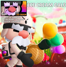 With his blower, he blasts foes with a wide shot of wind and snow, while his super pushes them back with a forceful blizzard!. Skin Idea Ice Cream Gale Brawlstars