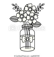 Retro garden style glass jar full of flowers and hearts. Mason Jar With Beautiful Flowers Decoration Vector Illustration Design Canstock