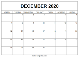 Blank Calendar December 2020 Monday Start In 2020 Calendar 2020 Calendar Template Calendar Template