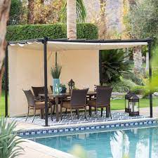 Belham Living Steel Outdoor Pergola Gazebo With Retractable Canopy Shades Walmart Com Pergolakits Pergola Patio Patio Canopy Outdoor Pergola