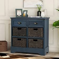 For our narrow entryway, we combined two ikea hemnes shoe cabinets and replaced the original tops with a stained wood top. Amazon Com Storage Chest With 2 Drawers And 4 Baskets Wood Storage Cabinet Entryway Cabinet Side Table For Living Room Dining Room Antique Navy Buffets Sideboards