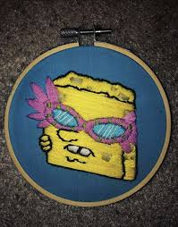 While brushing his teeth, spongebob accidentally gets a black eye. Gary I Gave Myself A Black Eye Trying To Open The Toothpaste Embroidery Spongebob Meme Beatles Embroidery Disney Embroidery Embroidered Canvas Art