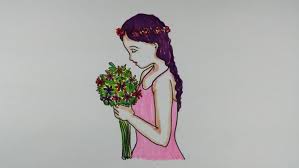 How to draw mother's day flowers folding surprise. Drawing Tutorial How To Draw A Girl Holding A Bouquet Of Flowers