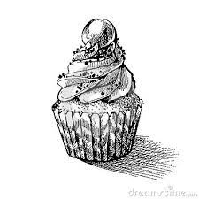 Vector Black And White Sketch Illustration Of Cute Creamy Sweet Cupcake Can Be Used For Greeting Cards Or P Fineliner Art Black And White Sketches Ink Pen Art