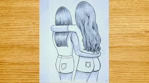 Our friendship will never end! Best Friends Pencil Sketch Tutorial How To Draw Two Friends Hugging Each Other Youtube