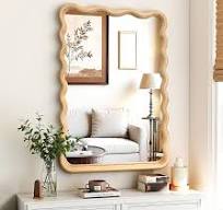 Amazon.com: Bathroom Mirror for Wall, 24"x36" Boho Wavy Wood ...