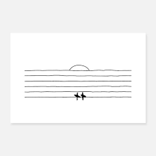 Sunset Surf Surfen Line Art Schwarz Weiss Sticker Spreadshirt Surfbrett Kunst Linienzuge Surfen