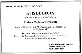 Les annonces mortuaires parues dans votre journal. Avis De Deces Mairie De Sainte Anastasie