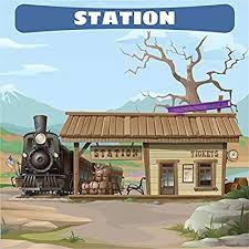 Amazon Com Lfeey 5x5ft Cartoon Wild Train Station Backdrop Fairy Tale Ancient Locomotive Steering From Snow Mountain To Wooden Station Studio Props Backdrops