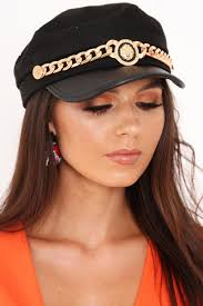 Black Baker Boy Lion Gold Chain Hat