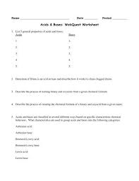 Complete the following table by filling in the empty spaces. Acids Bases Webquest Worksheet