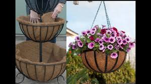 Set up your hanging basket with the coconut liner inside. Coconut Liner Planter Ideas In Garden Youtube