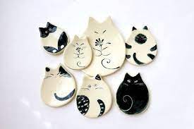 Cat Plate Ceramic Dish Trinket Cat Pottery Porcelain By Chikocraft Cat Cat Design Pottery Sale Cat Decor Pottery