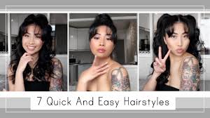 The hair is parted down the middle or slightly off center. 7 Cute Quick And Easy Hairstyles With Curtain Bangs Youtube