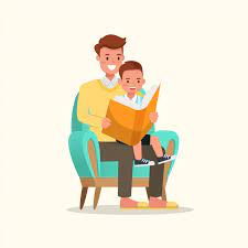 Livro de leitura do pai com o filho. | Vetor Premium
