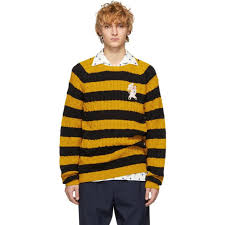 Black And Yellow Sweater Gucci Black And Yellow Striped Embroidered Pig Sweater Black Striped Shirt Yellow Stripes Gucci Black