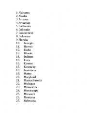 Free printable us states list. English Worksheets 50 States