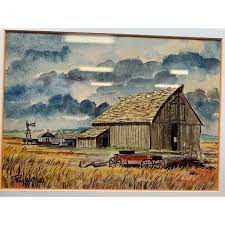 Framed by Ray Whiting 1967 Farm Barn Red Wagon