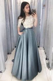 Two Piece Off The Shoulder Party Dress Half Sleeves Prom Dress With Lace Top Dress Half Lace Off Di 2020 Model Pakaian Wanita Model Baju Wanita Pakaian Wanita