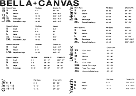 bella canvas size chart custom t shirts from monkey in a